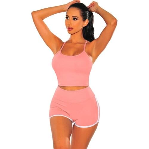 Women Solid Color Two Piece Set Strap Trousers Women Suit Shorts Sports Casual Sports