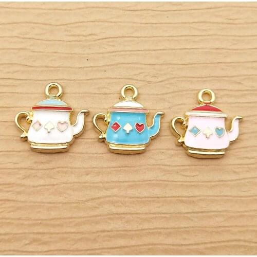 10pcs teapot teacup charm enamel charms for jewelry making fashion earring pendant bracelet charms diy finding