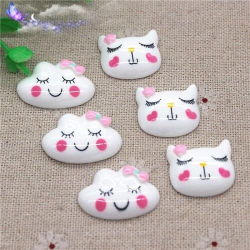10pcs Cute Sleeping Cat and Cloud Resin Miniature Art Flatback Cabochon DIY Craft Decoration Accessories