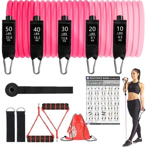 11Pcs Set 100/150 lbs Rubber Fitness Resistance Bands Women Exercise Bands Body Workout Training Pull Rope Home Gym Equipment