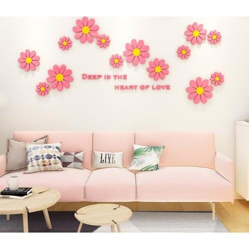 3D Flower Wall Sticker TV Background Wall Decoration Living Room Acrylic Decals Romantic Wall Decals DIY Wallpaper For Home