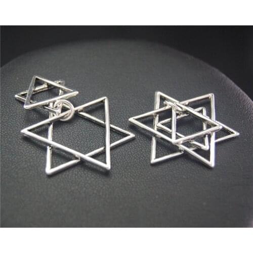 5Pcs Silver Color Geometric Hexagonal Star Charms For DIY Handmade Jewelry 31Mm A2030