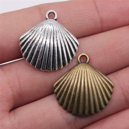 6pcs 25x24mm 2 Colors Antique Silver Color Antique Bronze Plated Shell Pendant Charm Cowrie Shells Pendant Shell Charm