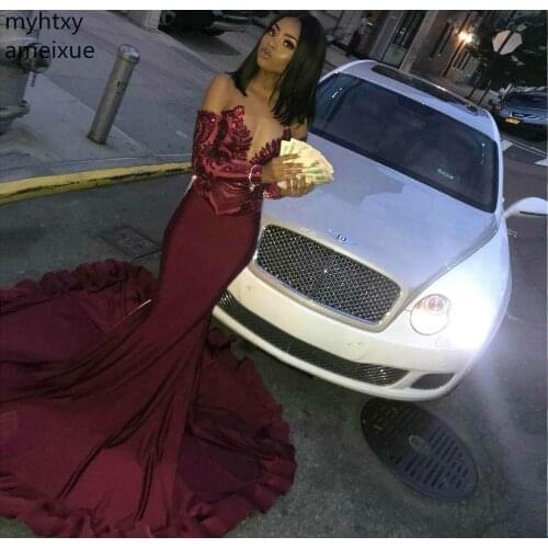 Custom Burgundy Mermaid Prom Dresses 2020 South African Black Girls Holidays Graduation Wear Party Gowns Custom Made Event Dress