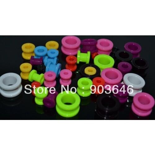 Free Shippment 100pcs Body Jewelry-Acrylic Neon Color Ear Plugs Ear Tunnels Screw On Gauges 2MM uo to 14mm(9 SIZES)