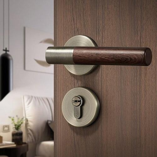 Free Shipping American Simple inset indoor Wood Grain Currency Door Lock Zinc Alloy Study Room Black Bedroom Mute Handle 58/72mm