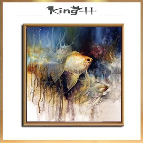 Free Shipping Modern Hand-painted Fish Oil Painting On Canvas Wall Art Home Decoration Cheap Modern Canvas Art Wall Pictures