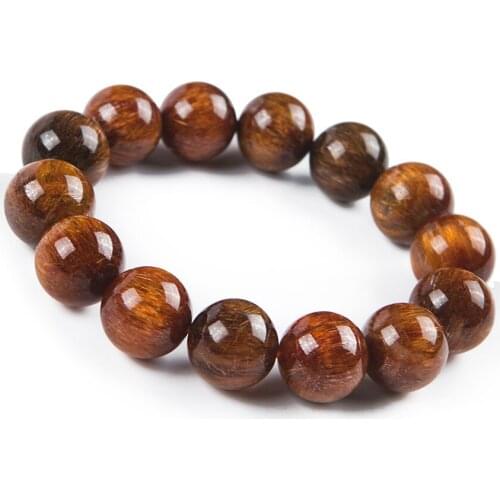 Natural Copper Rutilated Quartz Women Crystal Transparent Round Bead Bracelet 16mm