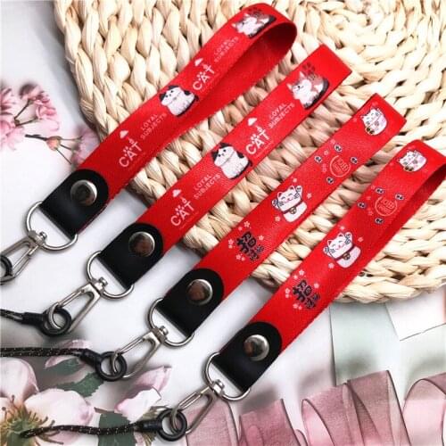 Cartoon Cute Cat Lucky Cat Wristband Mobile Phone Strap For Keys ID Card Gym USB badge Holder DIY Hang Rope keycord Keychain