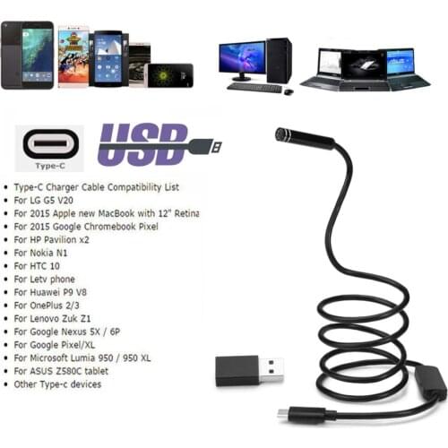 5.5mm Lens Type C Endoscope Inspection Camera 3M 5M 10M Snake Flexible Cable Borescope Camera For Android Phone Windows PC