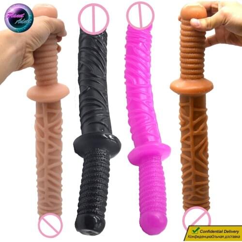 42cm PVC Sword Dildo Realistic Penis Masturbator Handle Bar Double Penetration Sex Toy Women Vagina Pussy Anal Prostate Massager