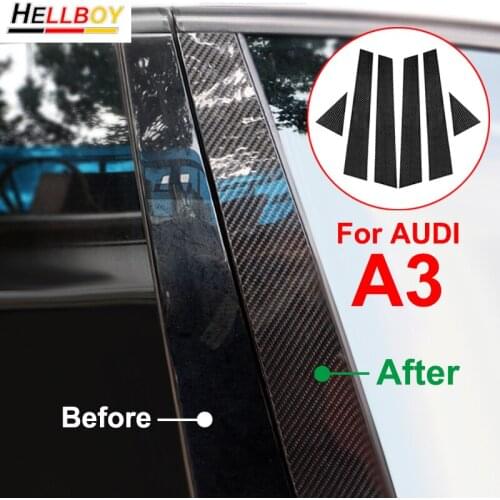 Glossy Black Car Window B-pillars Cover Sticker For AUDI A3 2014-2018 Car Door Pillar Carbon Fiber Vinyl Trims Styling Mouldings