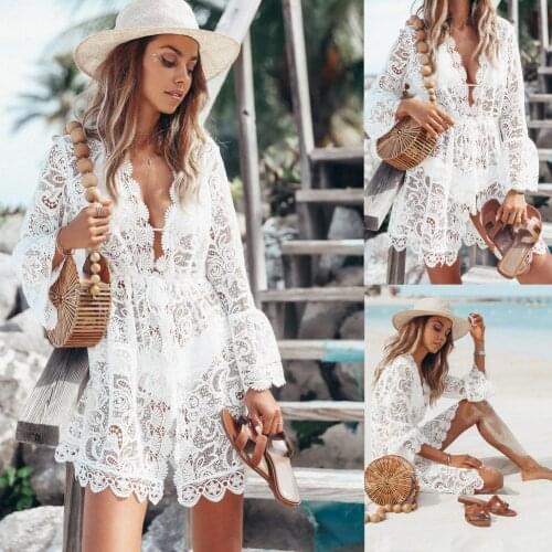 Hot Sale Summer Lace Croche Women sexy Crochet Bikini Cover Up Floral White Black Bathing Swimwear Beach Suit Summer Dress Tops