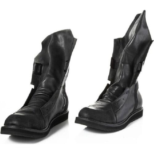 Hot Selling Genuine Leather Brand Men Black Mid-calf Bottom Side Zipper Flats Boots Warm Winter Fashion Male Boots Plus Size 47
