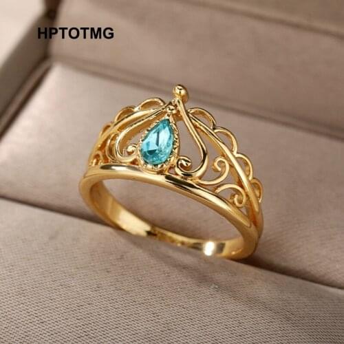 Gold Zircon Crown Ring for Women Men Stainless Steel Vintage Geometric Gothic Finger Rings Women Fashion Jewelry Party Gifts
