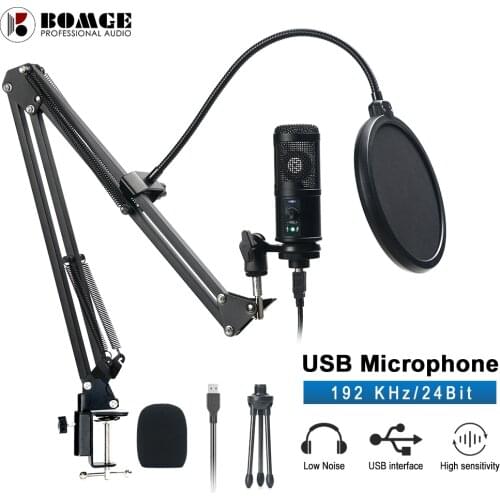BOMGE usb condenser studio recording boom microphone mic for laptop pc windows mac youtube tiktok video chatting game podcast