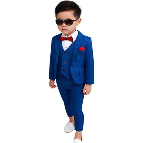 Kids Formal Blazer Vest Pants Suits Sets Boys Wedding Party Prom Piano Performance Costume Children Tuxedo Dress L11