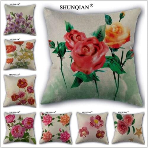 Linen Cotton flower Pillow Cover Custom Print Home Decorative Pillows Cases 45x45cm one side WZ51622