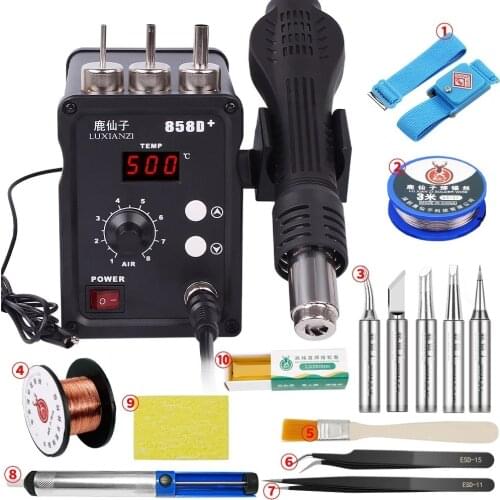 LUXIANZI 858D 858 Heat Gun LCD Digital Display Soldering Station Hot Air Gun Welding Rework Station for Mobile Phone PCB Repair
