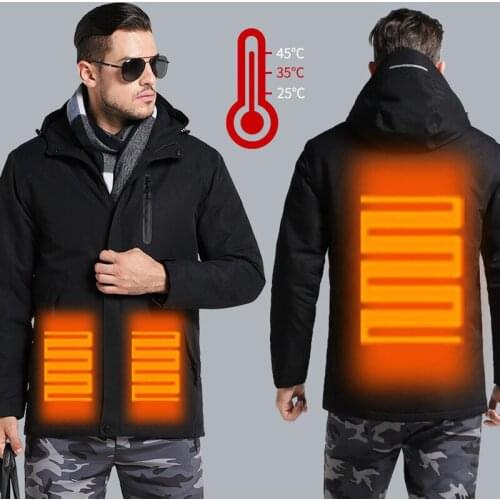 Men Winter Thick USB Heating Cotton Jacket Waterproof Windbreaker Hooded Winter Coat Thick Warm Mens Winter Jacket Fathers Gift