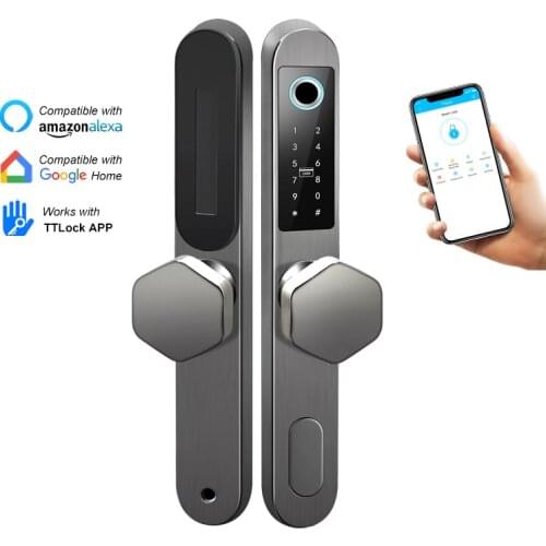 Stainless Steel TTlock App Bluetooth WiFi Control Electronic Fingerprint Smart Door Lock for Sliding Glass Aluminum Door