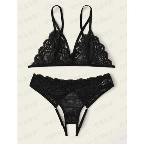 New Design Sexy Women Plus Size Lace Lingerie Bra+Thong Underwear Set Solid Sleepwear Gift For Lover