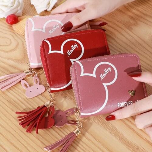 Disneys new Korean tassel wallet girl short simple fashion zipper student card bag coin purse