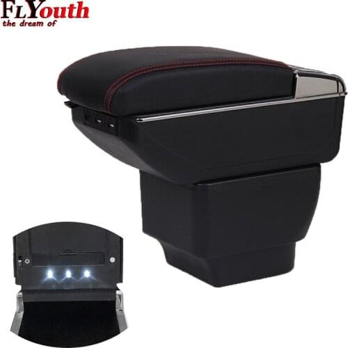 Armrest Box For Mazda 2 Mazda2 2008-2013 USB Charging LED Light Arm Rest Rotatable Centre Console Storage Box Car Styling