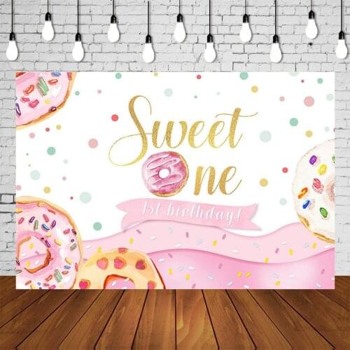 Donut Sweet One 1st Birthday Party Backdrops Princess Baby Grow Up Banner Pink Photo Background Oil Painting Pastel Poster Decor