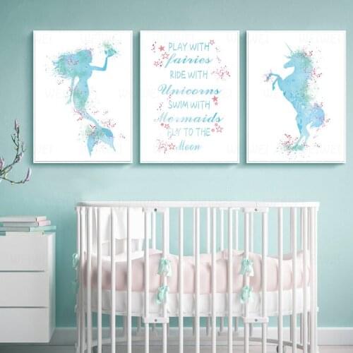 Mermaid Posters Prints Animal Funny Unicorn Canvas Painting On The Wall For Living Nursery Room Home Decor Modern Art Pictures