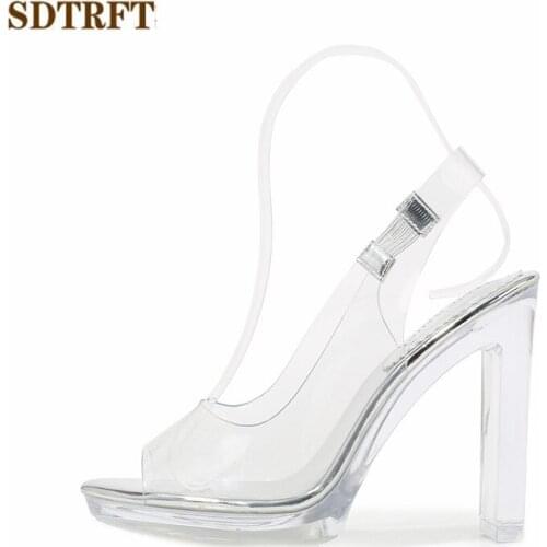 SDTRFT Summer PVC sandals female sexy crystal shoes woman 11cm Thick High Heels transparent platform pumps sandalias Eur:35-41