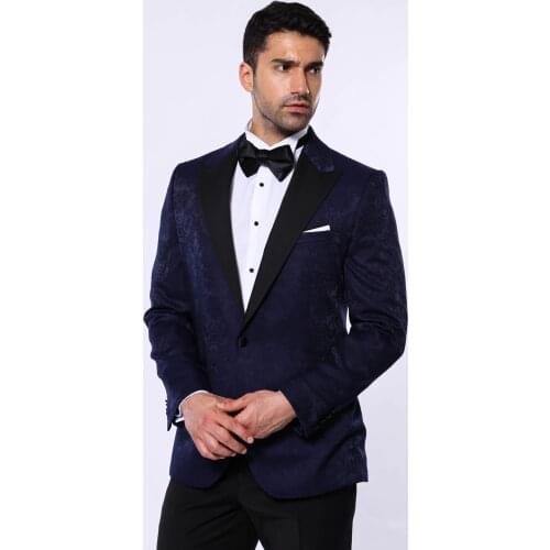 Navy Blue Patterned Party Blazer
