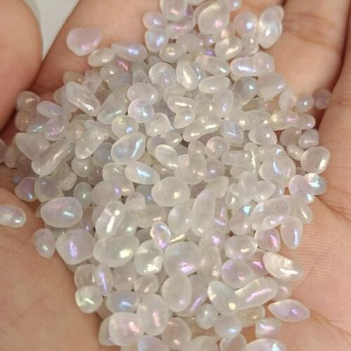 100g Titanium Rainbow Aura White Quartz Crystal Stone Moonstone Gravels Decoration Healing Stones and Crystals