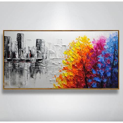 Handmade thick knife abstract high quality Modern Abstract NEW YORK CITY Fine Artwork Canvas Decor Oil Painting bedroom artwork