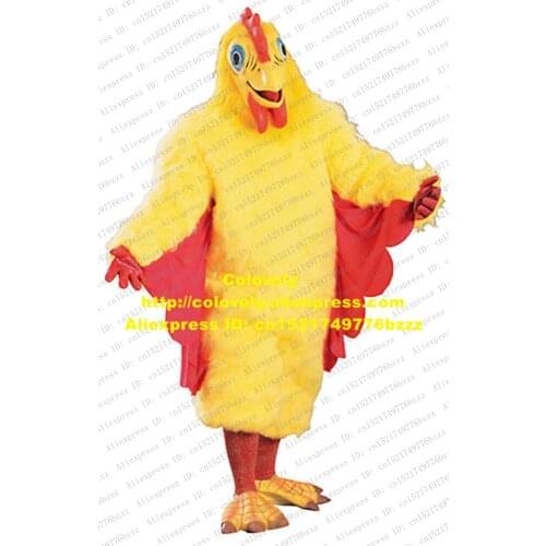 Funny Yellow Chicken Mascot Costume Mascotte Cock Rooster Chanticleer Chook With Red Comb Big Blue Eyes Plush No.1537 Free Ship