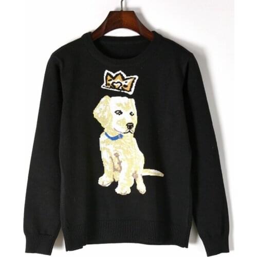 Aoshe Women Sweaters And Pullovers 2018 New Runway Designer Puppy Embroidery Jumper Knit Pullovers Pull Femme