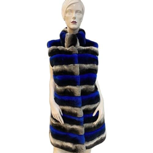 2021 Hot Sale Fur Waistcoat Women Real Rex Rabbit Fur Vest Winter Fashion Stitching Warm Casual Gilets Stand Collar