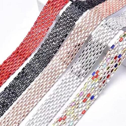 Hotfix Diamond Crystal Ribbon Trimming 1Yard/Lot Rhinestone Chain Tape Fabric Applique Banding for Accessories
