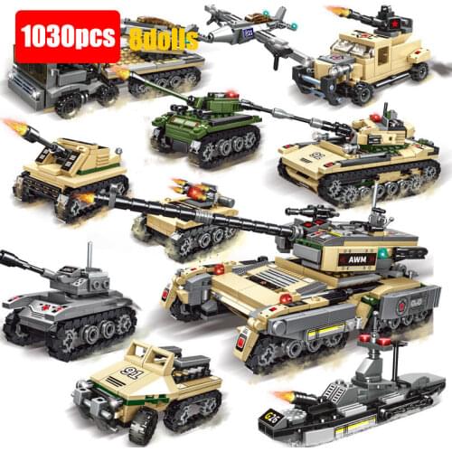 WW2 Creator 1030PCS Military Car Trucks Tank Building Blocks Boy WW2 War Army Soldiers Blocks Toys for Kids DIY Brithday Gifts