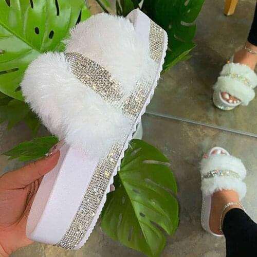 2020 Women Fur Slippers Summer Sandals Fur Slides For Women Big Size 43 Fluffy Home Flat Female Shoes Indoor Women' Casual Shoes