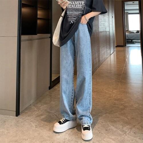 2021 Womens Fashion Simple Full Length Jeans Loose Casual High-waisted Denim Straight Leg Pants Mom Jeans Plus Size Trousers