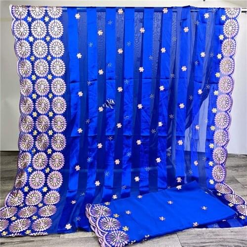 5+2 Yard African Embroidery Fashion 100% Pure Satin ribbon Silk Fabric silk fabric printed For Soft Scarf Dress Sewing materials