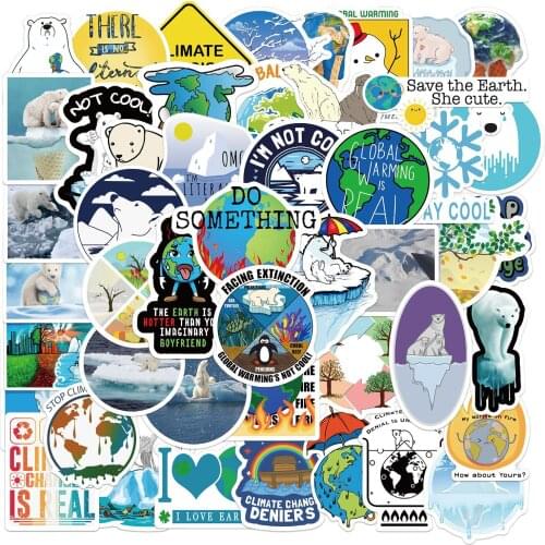50PCS Global Climate Change Stickers Diy Personalized Polar Bear Suitcase Laptop Skateboard Mobile Phone Toys Sticker Decal F4