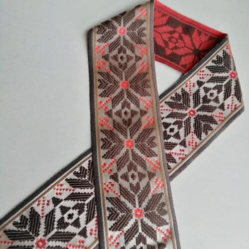 7cm Snow Flower Bedding Trim Cloth Garment Curtain Laciness National Jacquard Ribbon Woven Webbing Silver Red Brwon Mercerizing