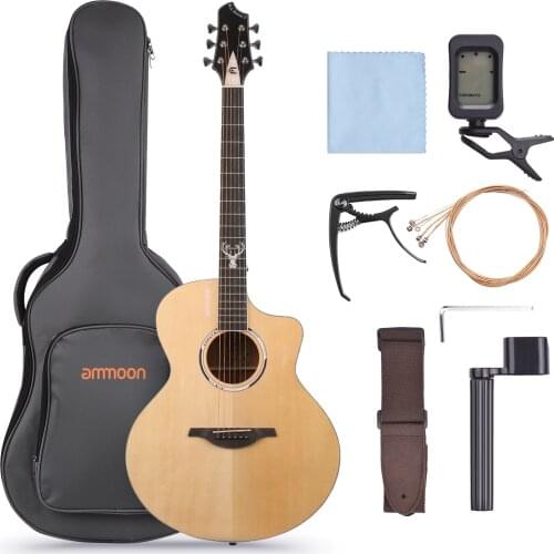 Ammoon GT-22 41 Inch Cutaway Acoustic Folk Guitar Kit with Gig Bag/ Capo/ Picks/ Cloth/ Tuner/ String Winder/ Mini Wrench/ Strap
