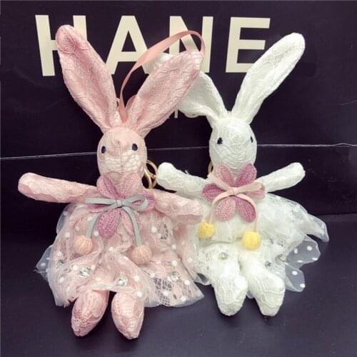 Lace Skirt Rabbit Keychain Crystal Rhinestone Cute Bunny Key ring Holder Bag Car Keychains Jewelry Gift 22CM