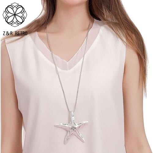 Long Chains Necklace for Women with Suspension Starfish Pendant Trend Neck Chokers Vintage Costume Body Jewelry Accessories 2021