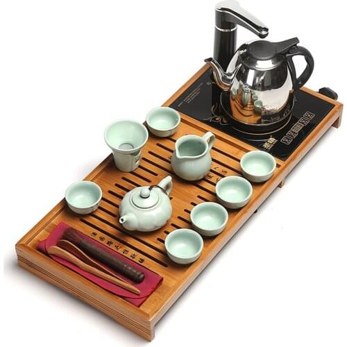 Kungfu Tea Set Purple Sand Full Cooker Solid Wood Tea Plate Ceramic Cups Bamboo Tea Table Home Bardak SETI Tea Service Ei80ts