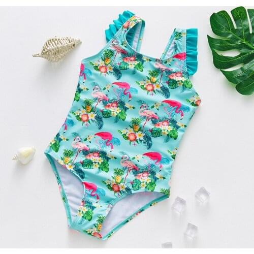 Richkeda Store New2021 2~12Year Toddler Baby Girls Swimwear Girls Swimwear Flamingo Print Children Swimwear One Piece Kids Beach