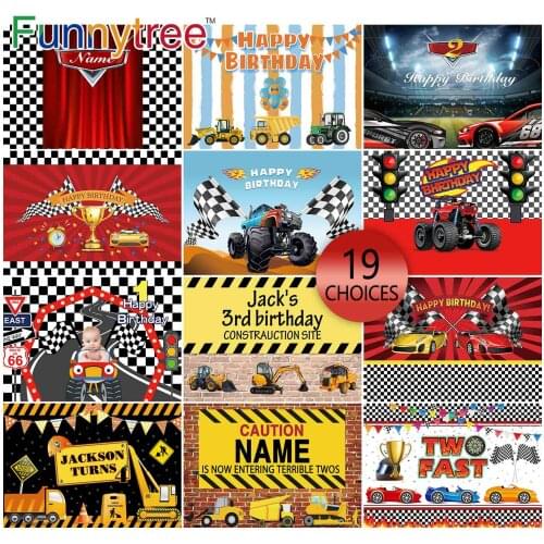 Funnytree race theme photo curtain birthday background car backdrop grid banner child Baby photography photozone photophone